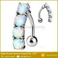 316L Surgical Steel Vertical Drop Top Down Synthetic Fire Opal Set Navel Ring